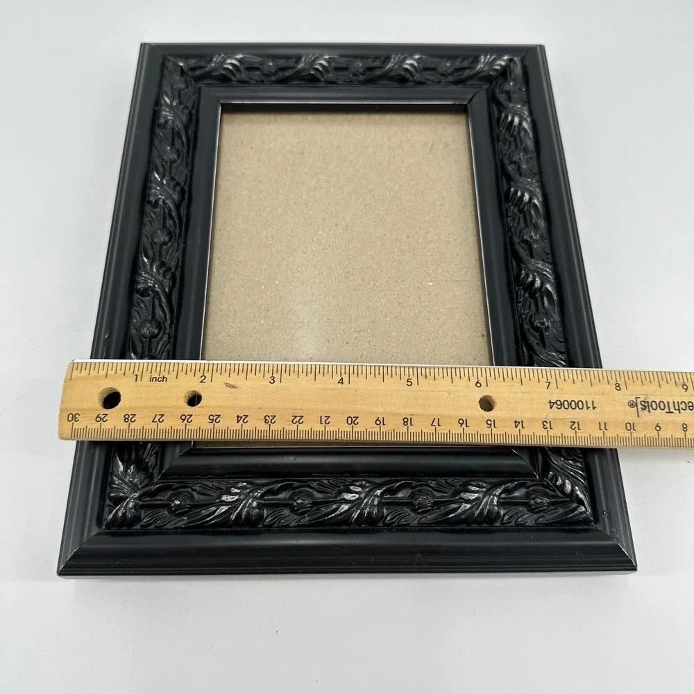 Ornate Black Floral Carved 5x7 Picture Frame Tabletop Decor 1442-57